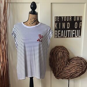 Striped White and Black Women's Top